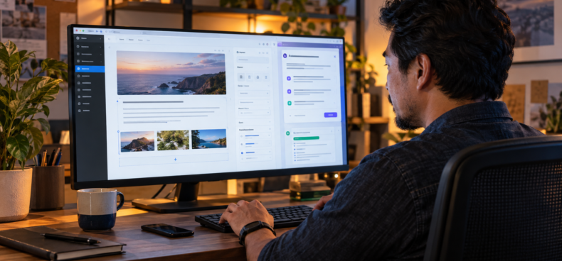 Profissional usando inteligência artificial para criar e revisar uma página no WordPress
