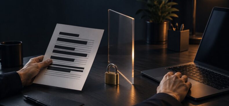 Profissional protegendo documento confidencial antes de utilizar inteligência artificial