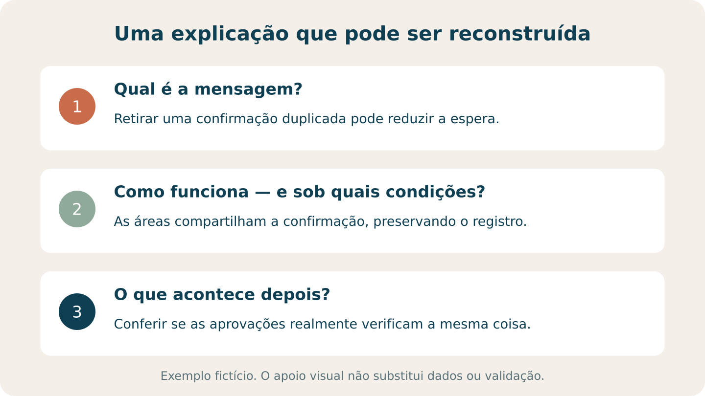 Três perguntas para explicar: qual é a mensagem, como funciona e qual é o próximo passo.